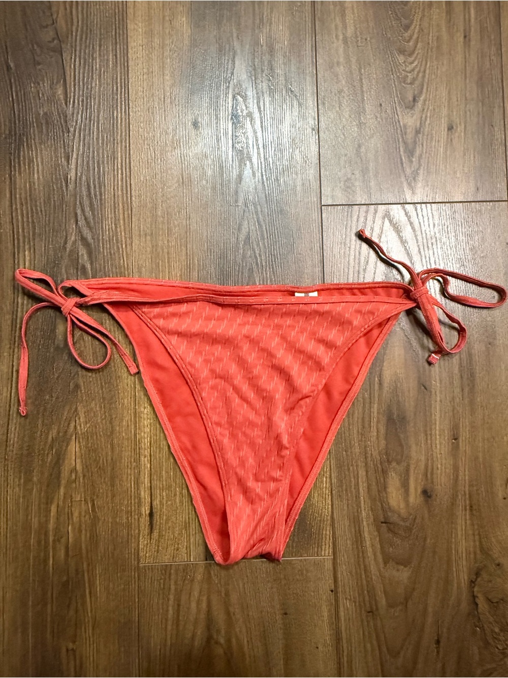 Abercrombie & Fitch Bikini Bottom XL Coral Orange Textured Side Tie Swim Bottom